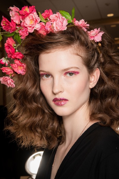 rodarte-runway-backstage-new-york-fashion-week-hair-makeup-glitter-flower-hair
